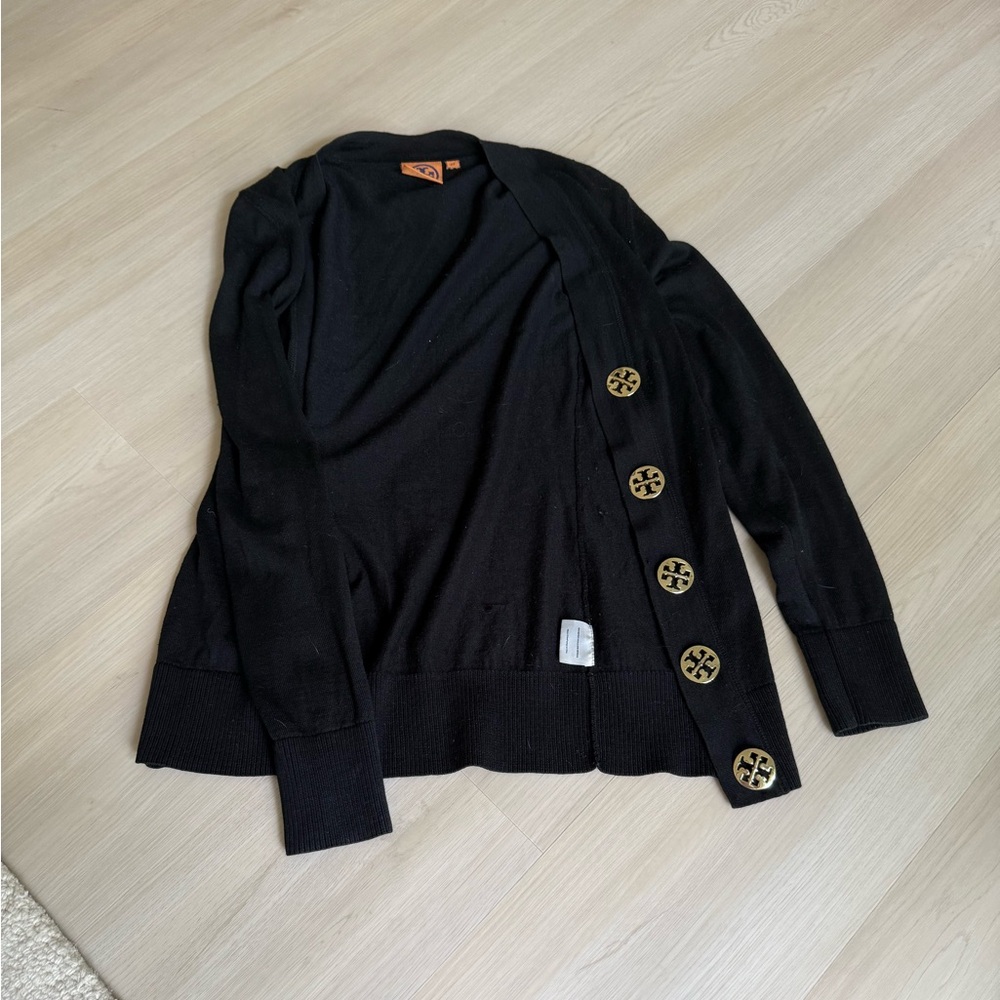 Tory Burch Black Cardigan Sweater with Gold Buttons